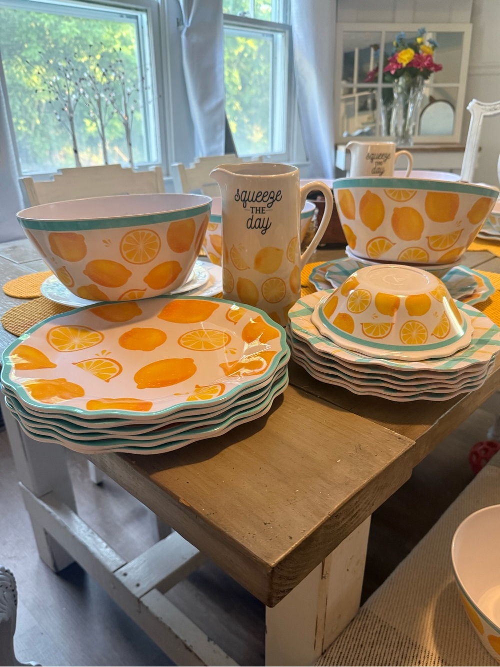 Vintage 1990s Melamine Plastic Lemon Print Dinnerware Set